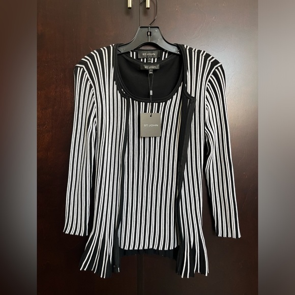 NWT St John 2 Pc Zipper Jacket and Sleeveless Top Blk & White Rayon Sz S - Picture 2 of 15